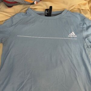 Adidas Women's Light Blue Crop Top with White Logo